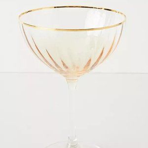 Anthropologie Rose Gold Champagne Wine Glass Ombre 24k Gold Rim